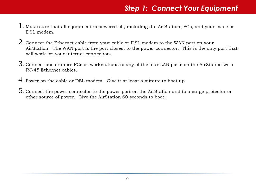 Buffalo Technology WZR-AG300NH setup guide Connect Your Equipment 