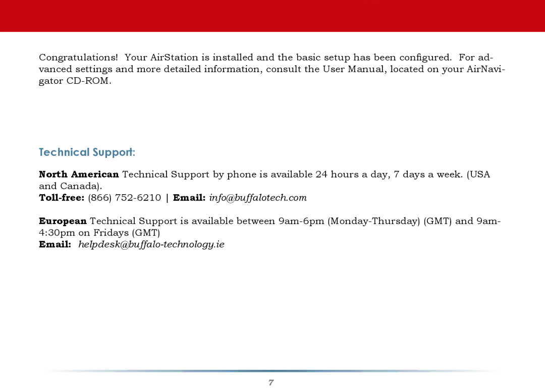 Buffalo Technology WZR-AG300NH setup guide Technical Support 