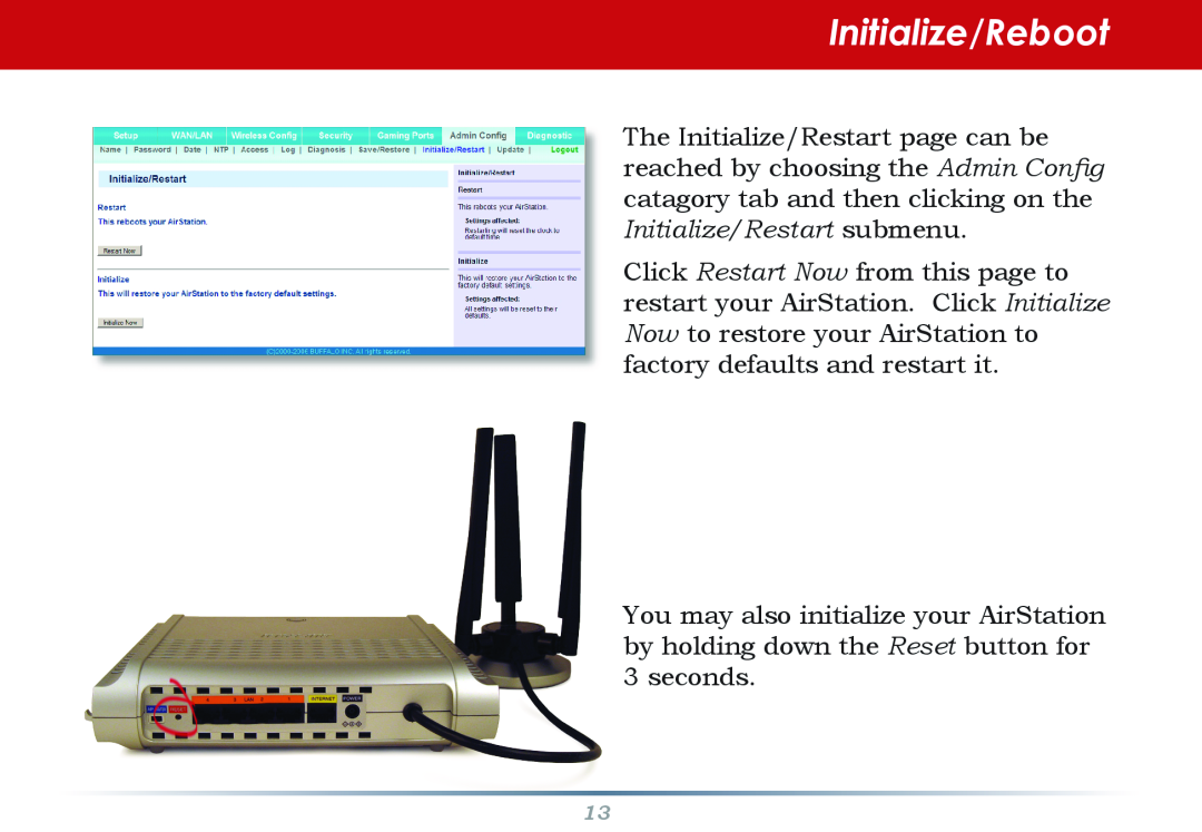 Buffalo Technology WZR-AG300NH manual Initialize/Reboot 
