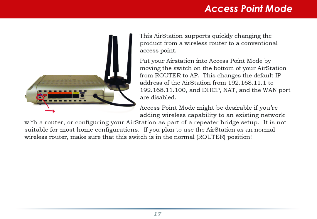 Buffalo Technology WZR-AG300NH manual Access Point Mode 