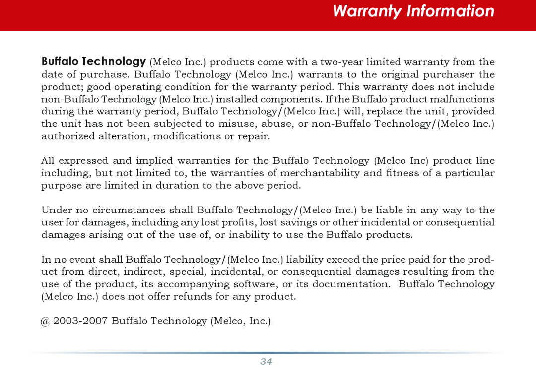 Buffalo Technology WZR-AG300NH manual Warranty Information 