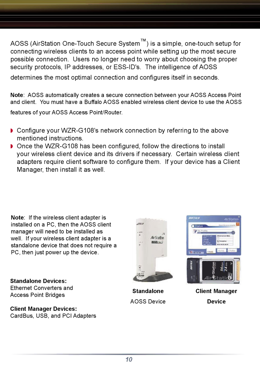 Buffalo Technology WZR-G108 setup guide Standalone Devices 