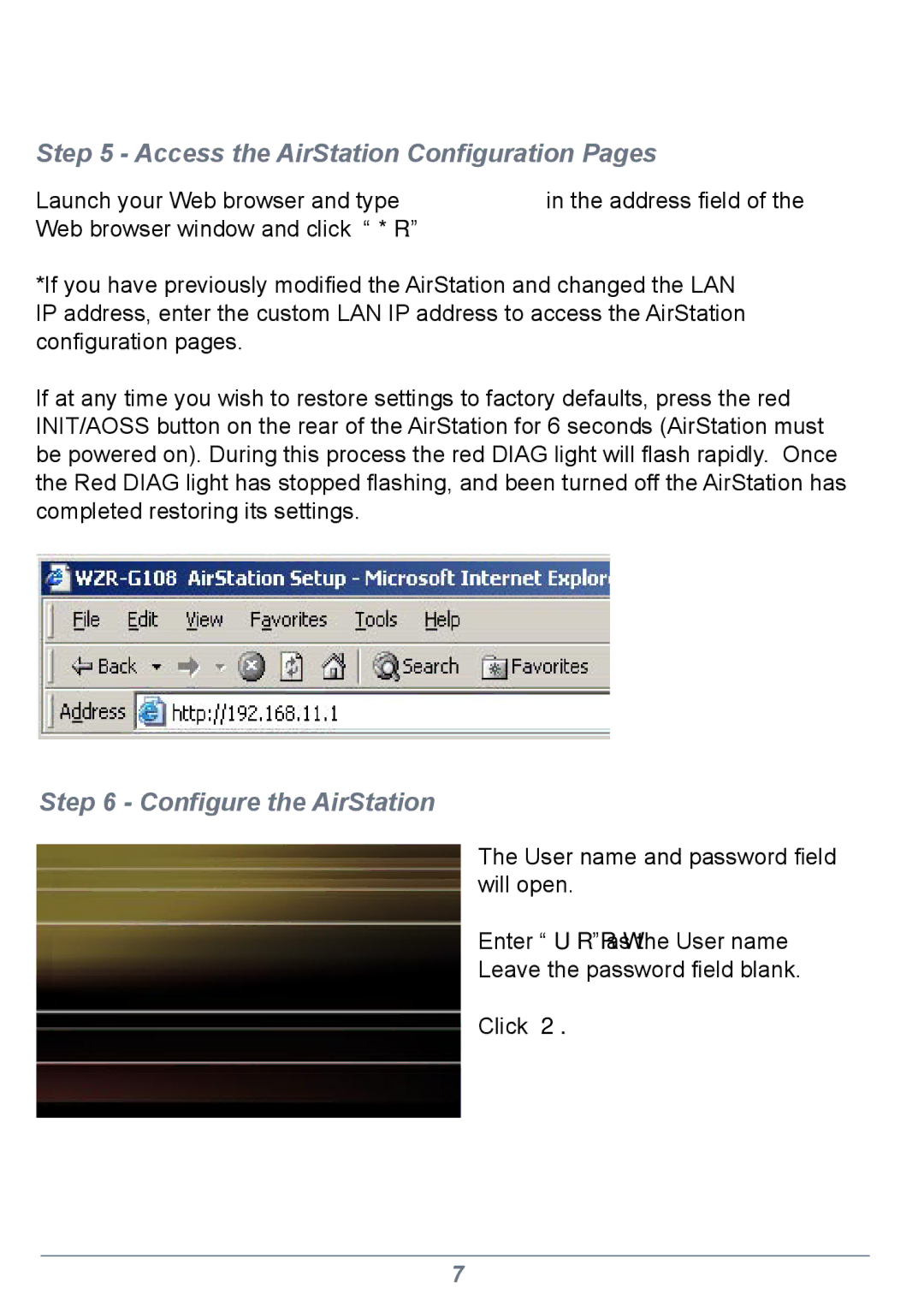 Buffalo Technology WZR-G108 setup guide Access the AirStation Conﬁguration Pages, Conﬁgure the AirStation 