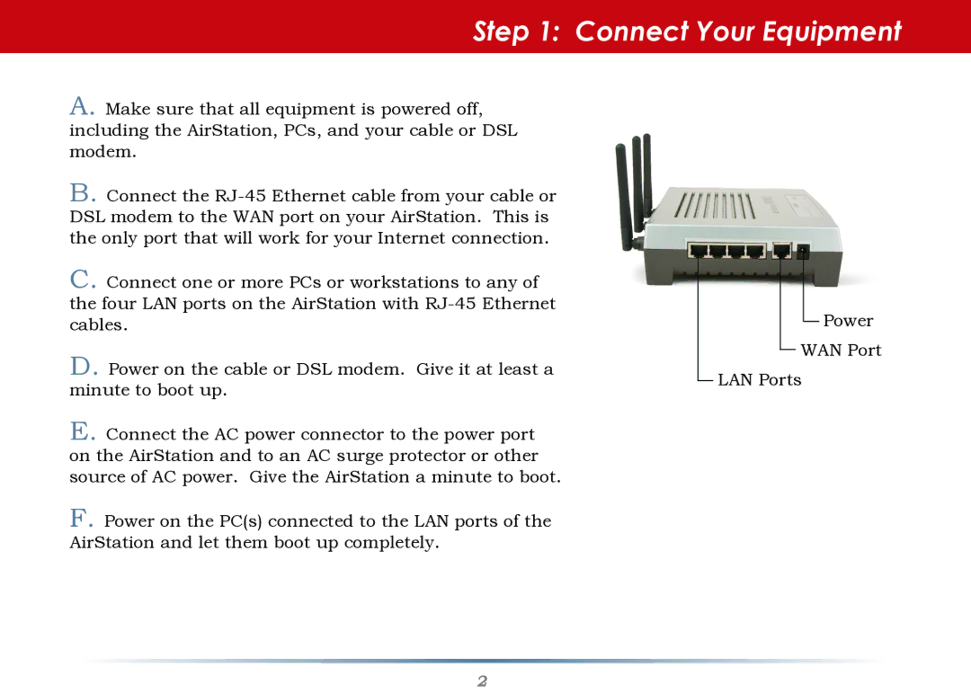 Buffalo Technology WZR-G240 setup guide Connect Your Equipment 