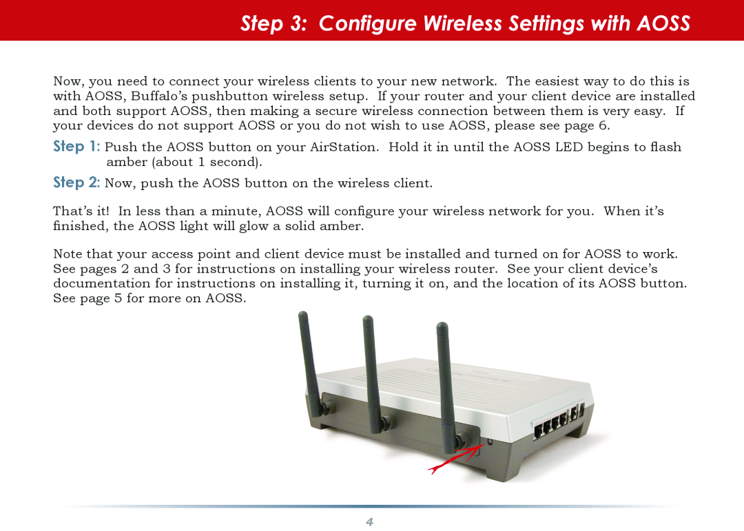 Buffalo Technology WZR-G240 setup guide Configure Wireless Settings with AOSS 