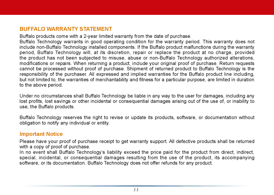 Buffalo Technology WZR-G300N setup guide Buffalo Warranty Statement 