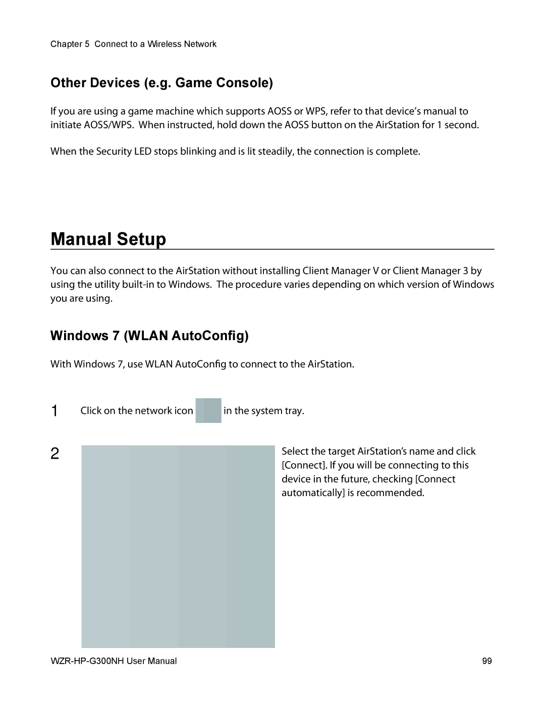 Buffalo Technology WZR-HP-G300NH user manual Other Devices e.g. Game Console, Windows 7 Wlan AutoConfig 