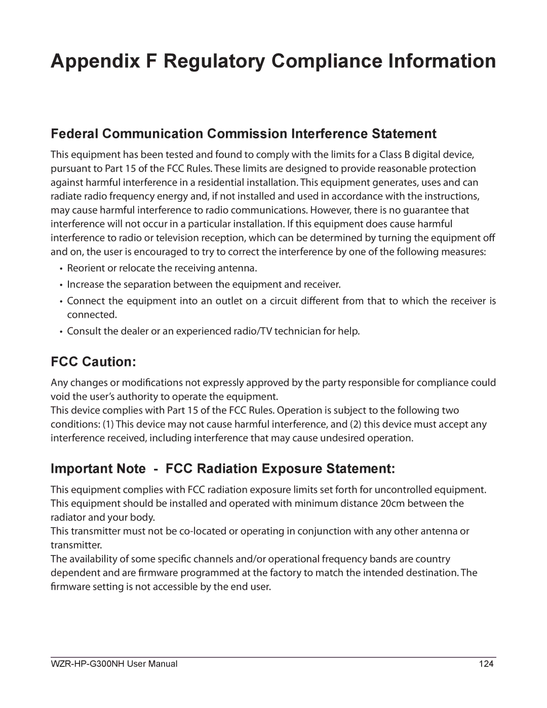 Buffalo Technology WZR-HP-G300NH user manual Appendix F Regulatory Compliance Information, FCC Caution 