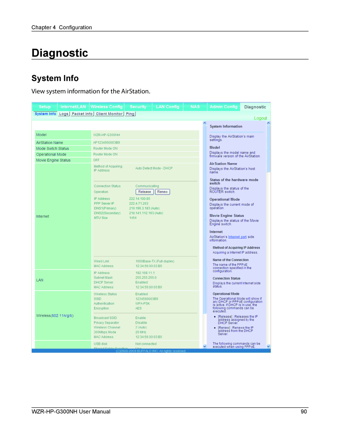 Buffalo Technology WZR-HP-G300NH user manual Diagnostic, System Info 