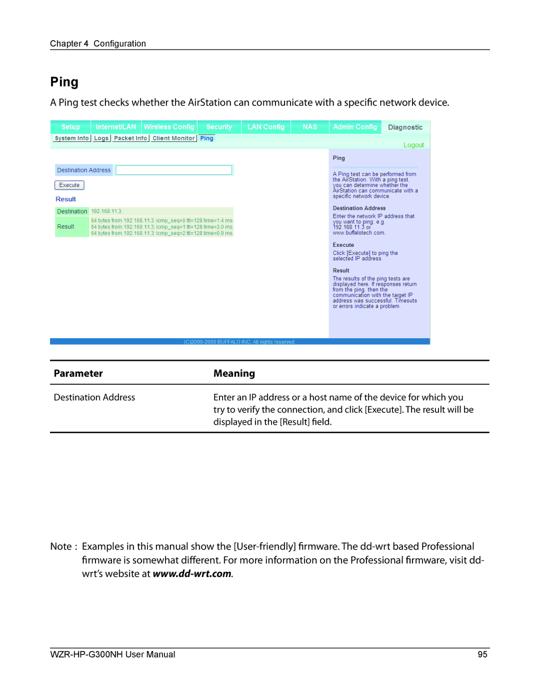 Buffalo Technology WZR-HP-G300NH user manual Ping 