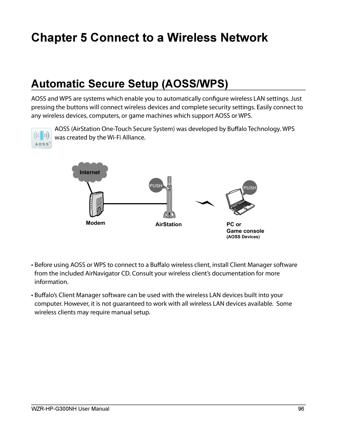 Buffalo Technology WZR-HP-G300NH user manual Connect to a Wireless Network, Automatic Secure Setup AOSS/WPS 