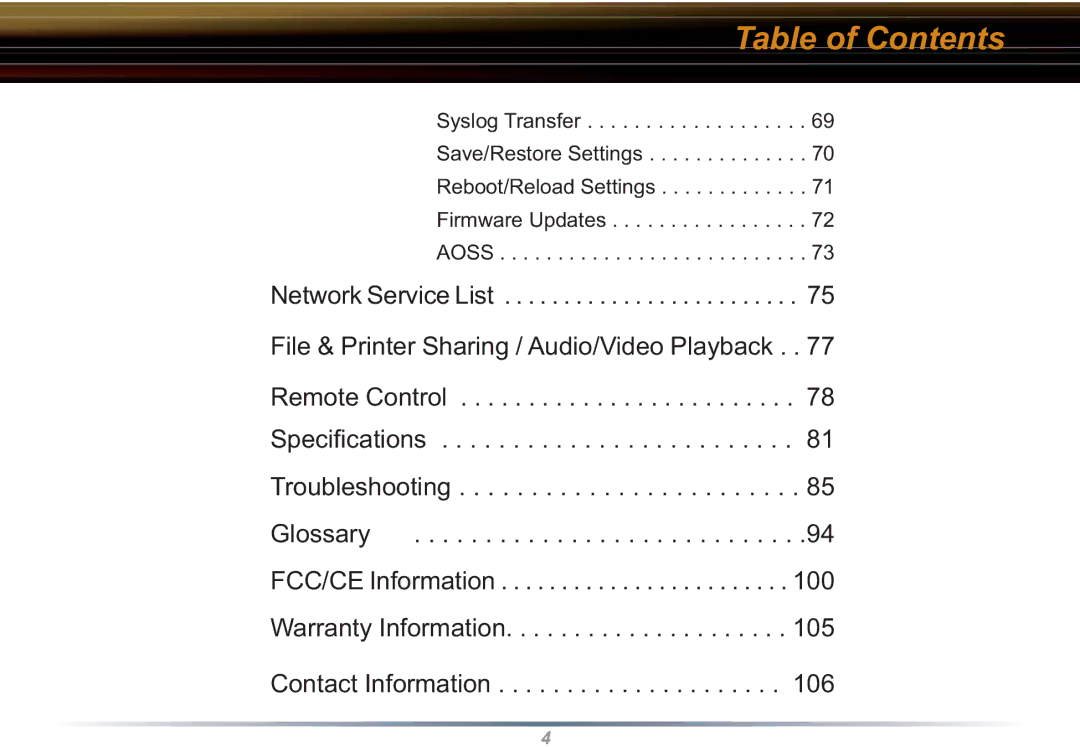 Buffalo Technology WZR-RS-G54 user manual Table of Contents 