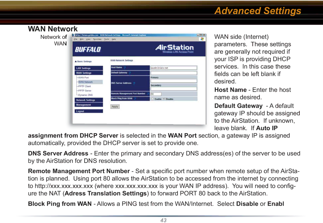 Buffalo Technology WZR-RS-G54 user manual WAN Network 