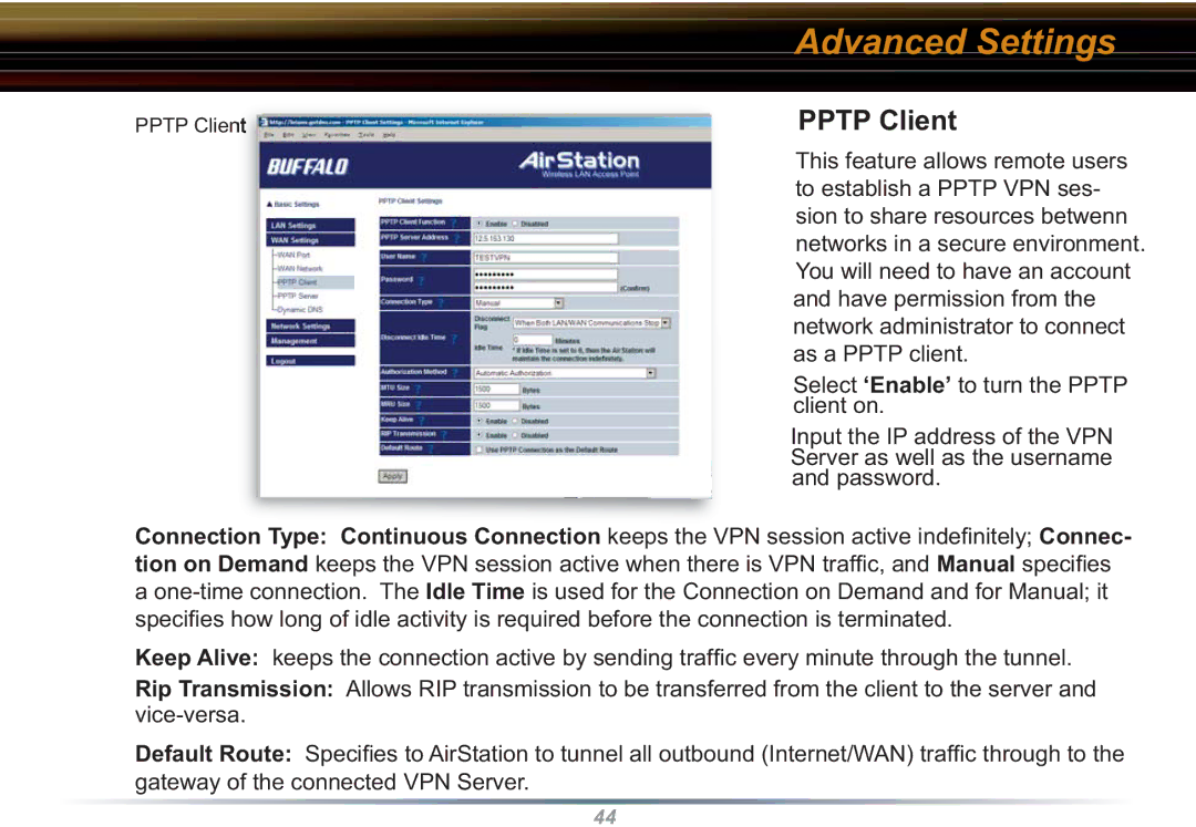 Buffalo Technology WZR-RS-G54 user manual Pptp Client 