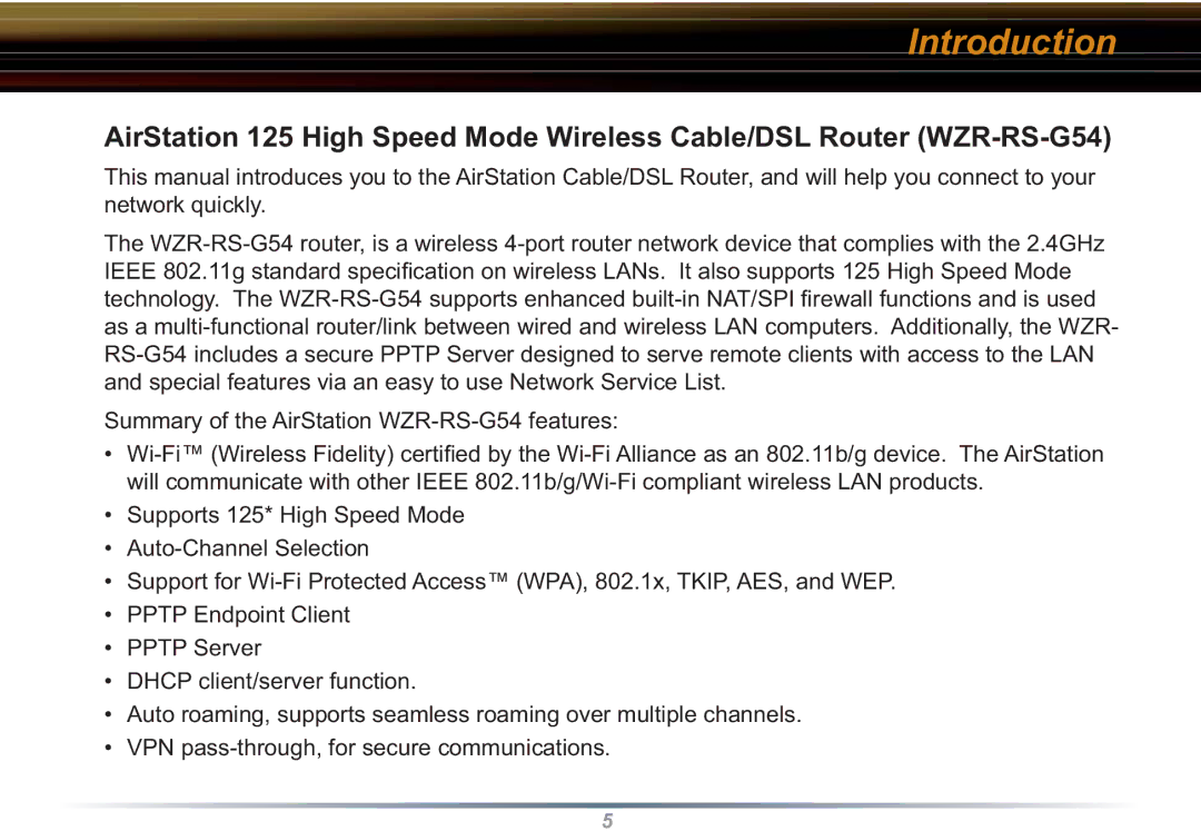 Buffalo Technology WZR-RS-G54 user manual Introduction 