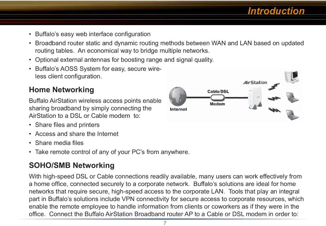 Buffalo Technology WZR-RS-G54 user manual Home Networking, SOHO/SMB Networking 