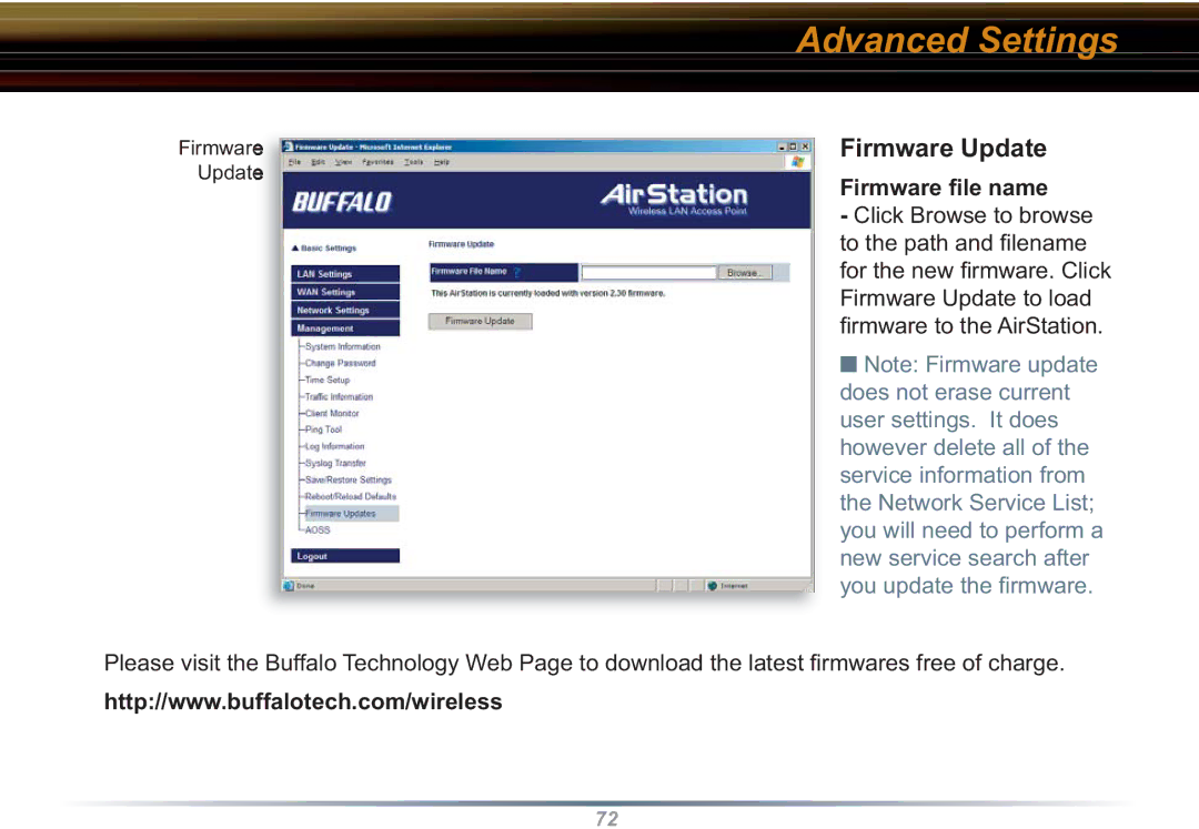 Buffalo Technology WZR-RS-G54 user manual Firmware Update, Firmware ﬁle name 