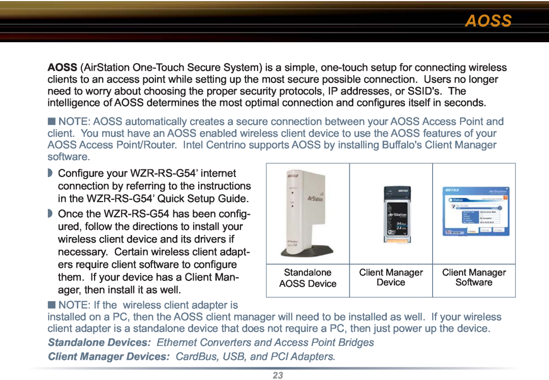 Buffalo Technology WZR-RS-G54 Aoss, ers require client software to conﬁ gure, them. If your device has a Client Man 