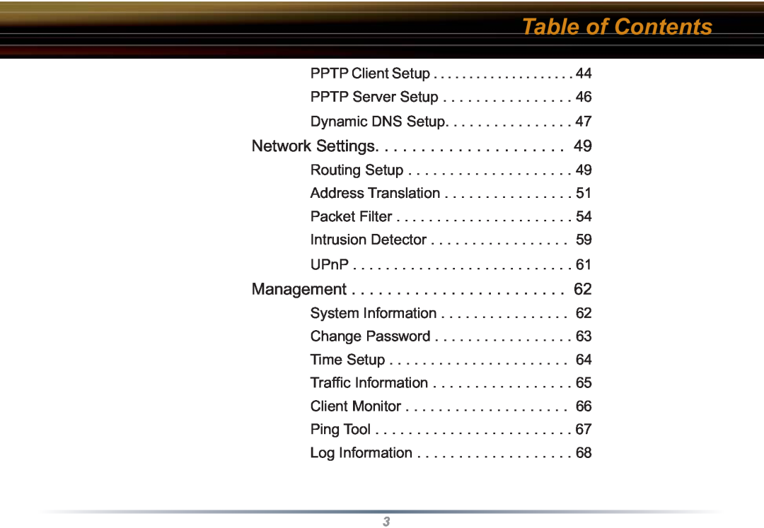 Buffalo Technology WZR-RS-G54 user manual Table of Contents, Network Settings, Management, UPnP 