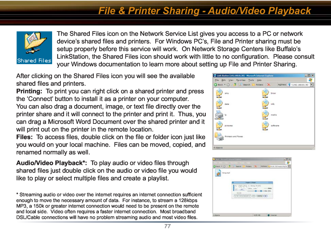 Buffalo Technology WZR-RS-G54 user manual File & Printer Sharing - Audio/Video Playback 