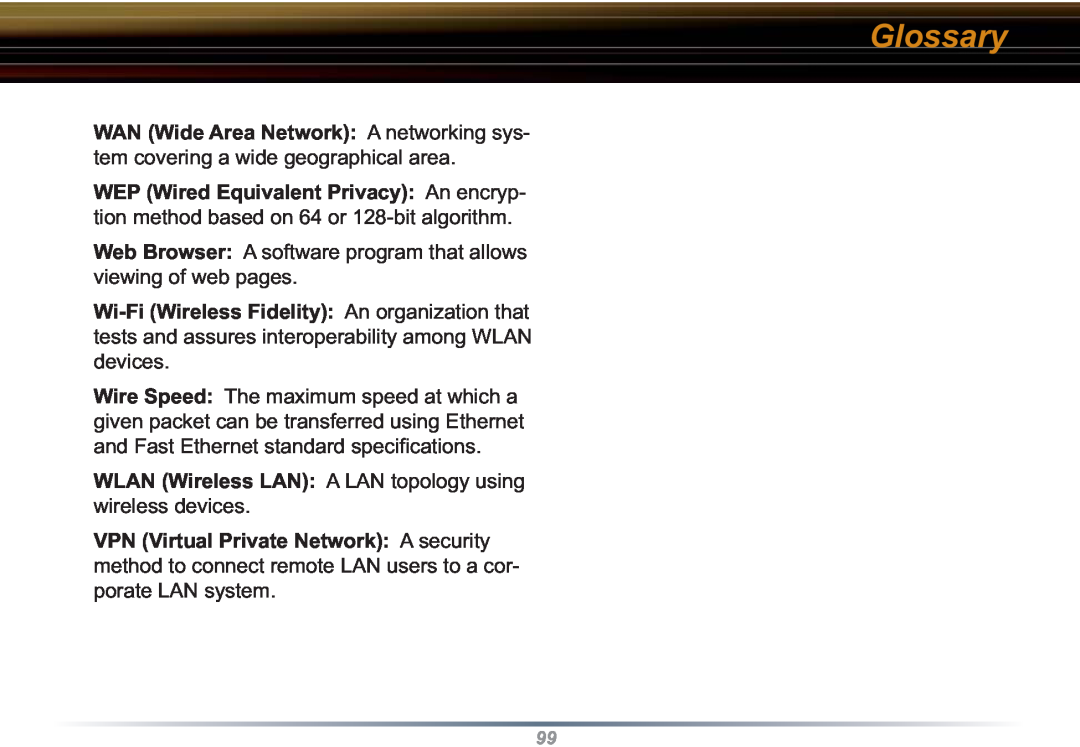 Buffalo Technology WZR-RS-G54 user manual Glossary, WLAN Wireless LAN A LAN topology using wireless devices 