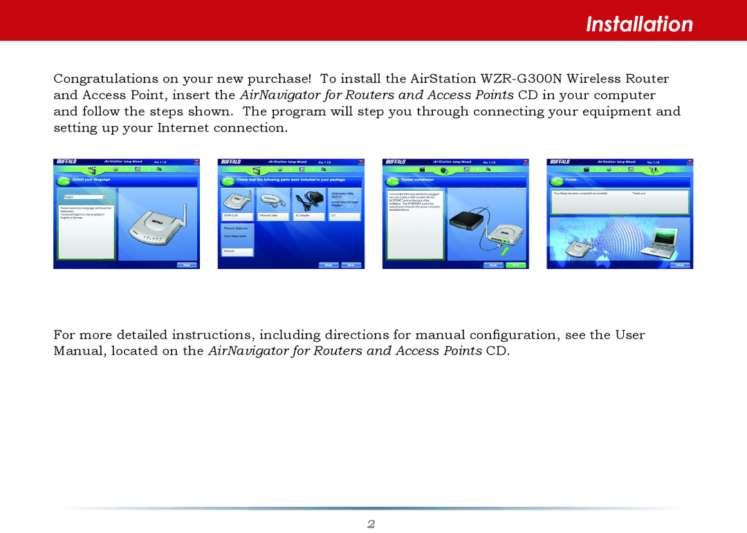 Buffalo Technology WZR2-G300N setup guide Installation 
