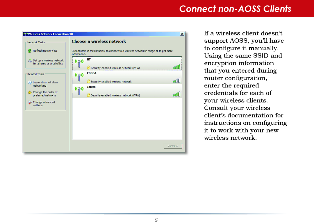 Buffalo Technology WZR2-G300N setup guide Connect non-AOSS Clients 