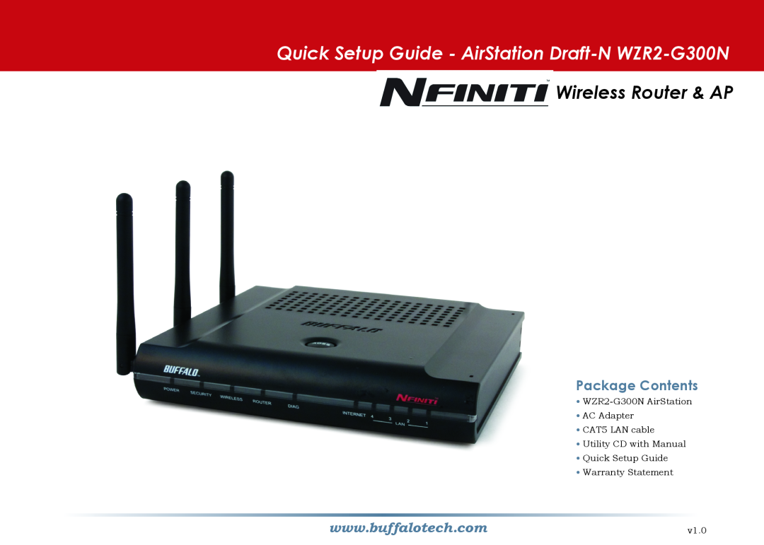 Buffalo Technology setup guide Quick Setup Guide - AirStation Draft-N WZR2-G300N, Wireless Router & AP, v1.0 
