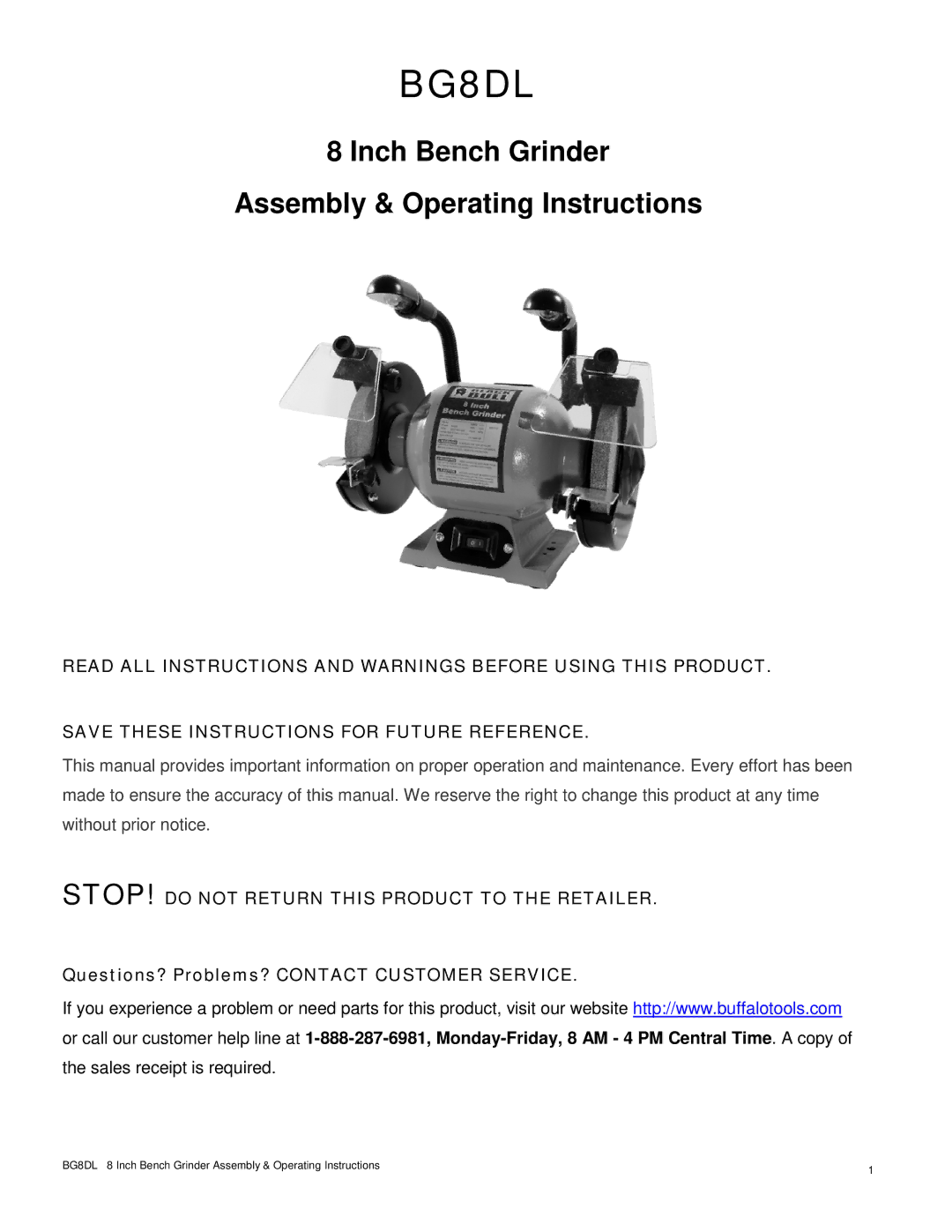 Buffalo Tools BG8DL operating instructions 