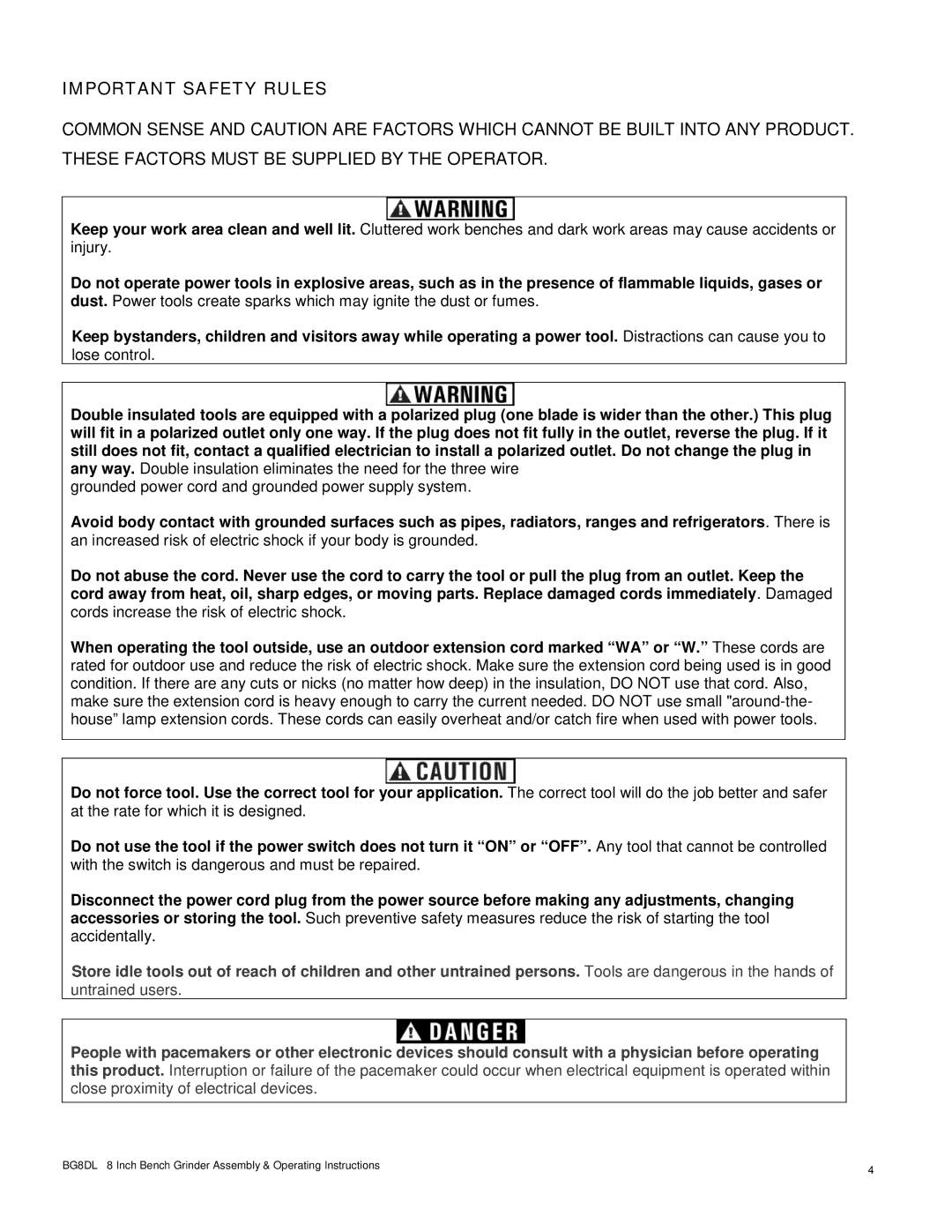 Buffalo Tools BG8DL operating instructions Important Safety Rules 