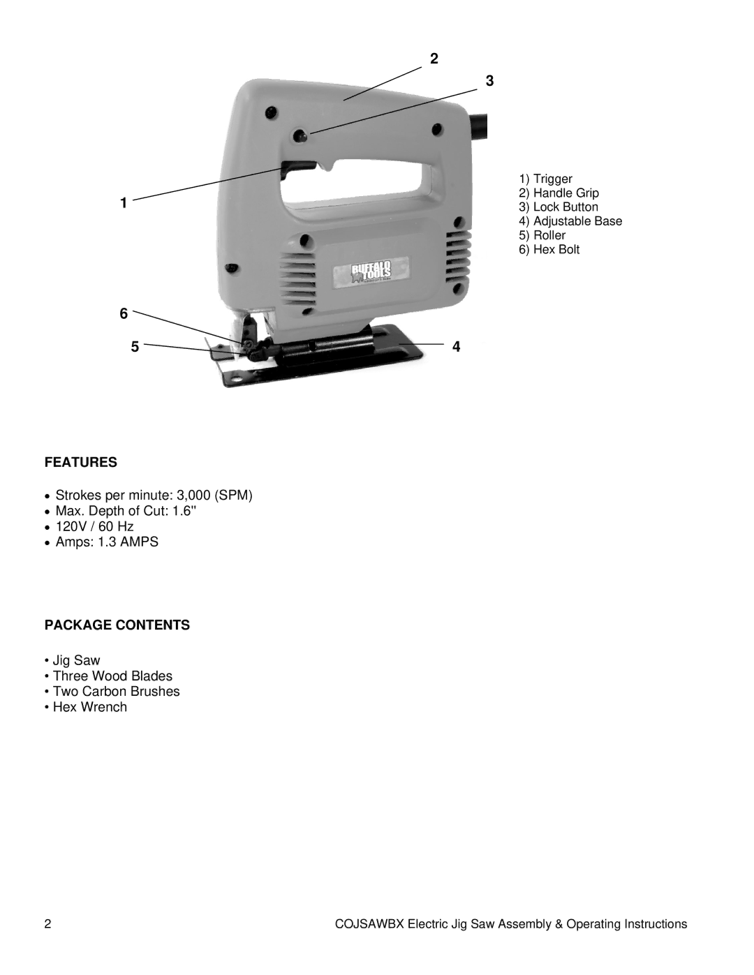 Buffalo Tools COJSAWBX operating instructions Features, Package Contents 