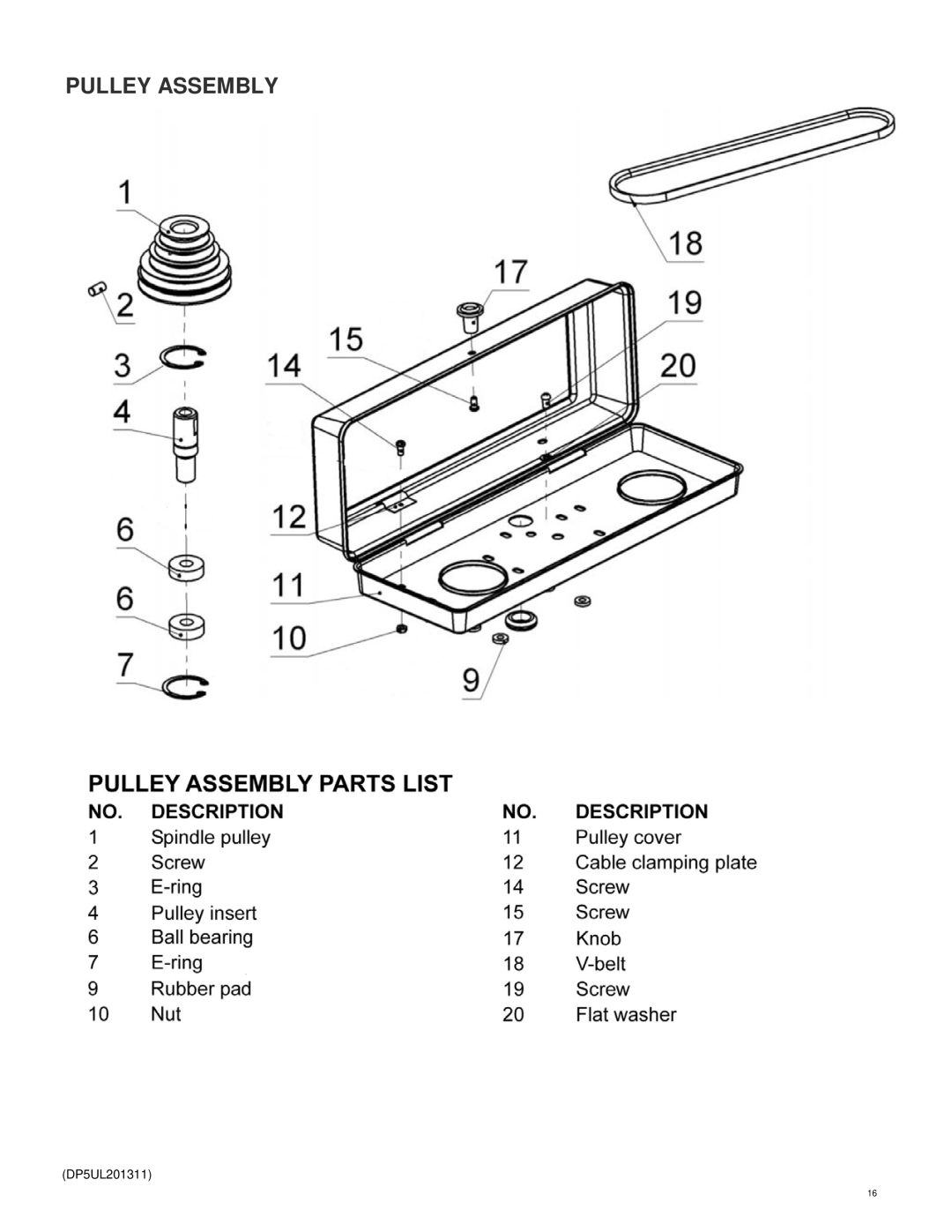 Buffalo Tools DP5UL operating instructions Pulley Assembly 