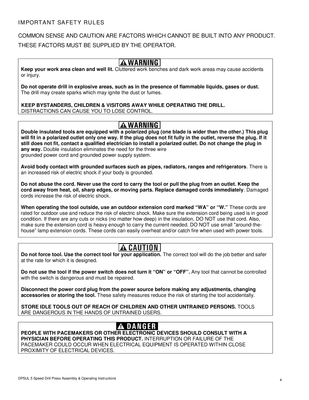 Buffalo Tools DP5UL operating instructions Important Safety Rules 