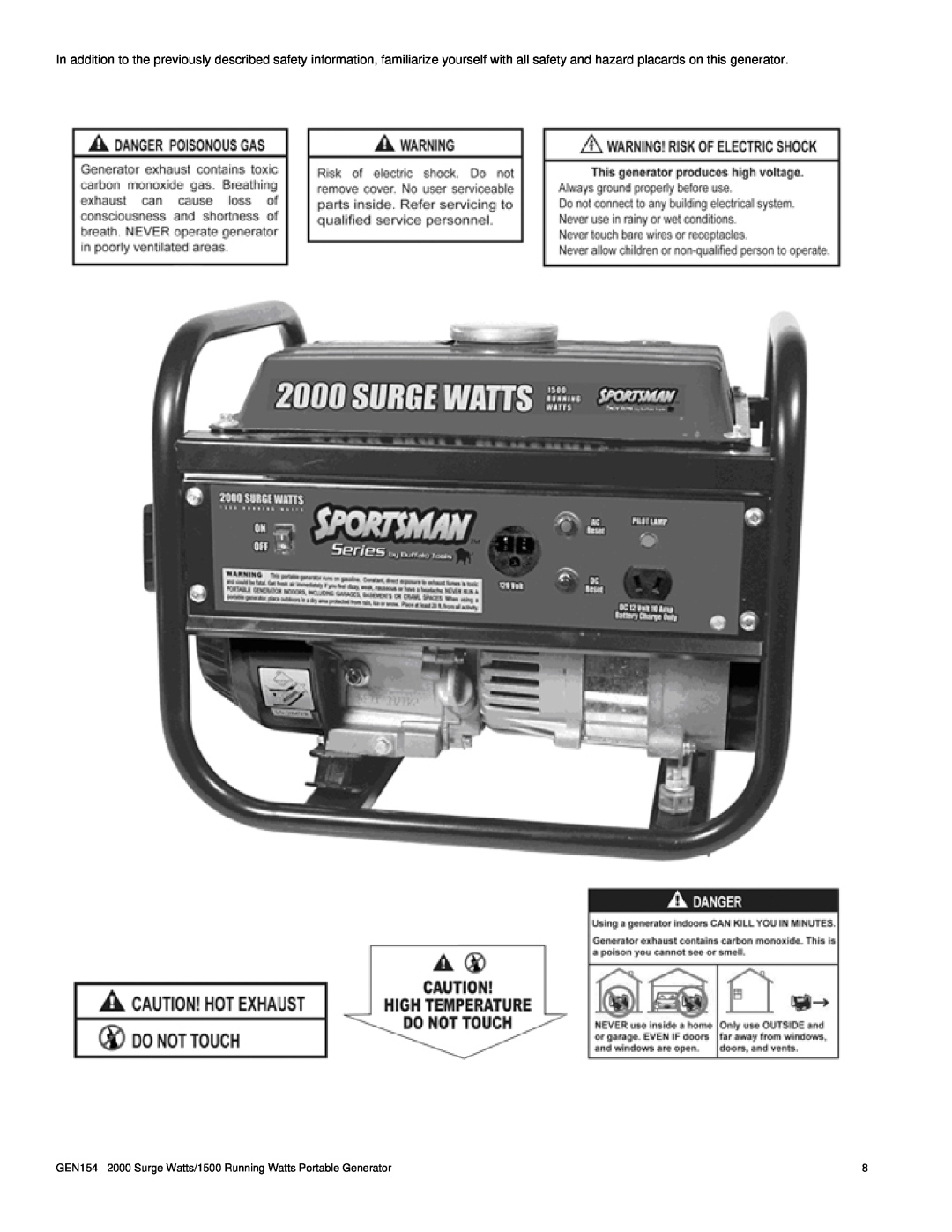 Buffalo Tools instruction manual GEN154 2000 Surge Watts/1500 Running Watts Portable Generator 