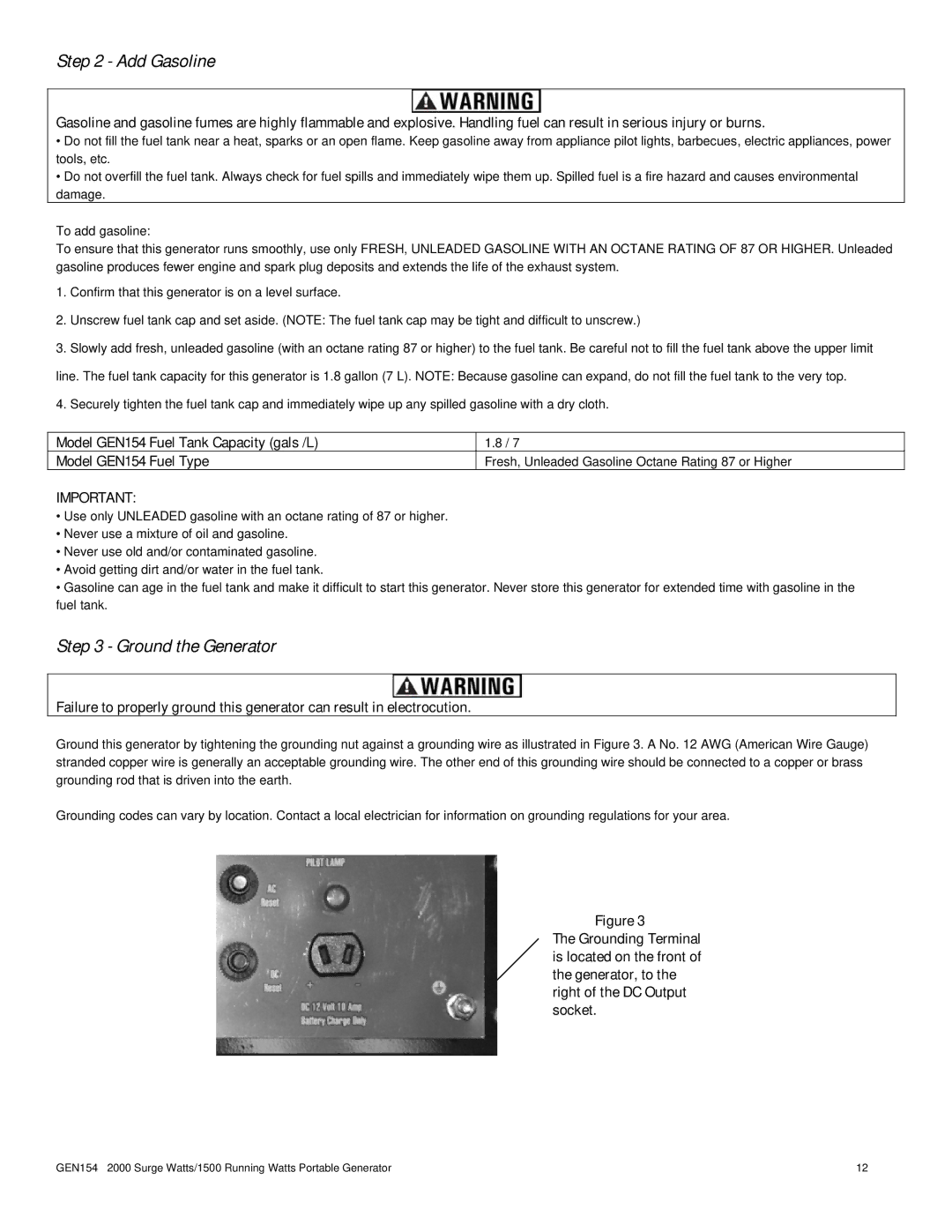 Buffalo Tools GEN154 instruction manual Add Gasoline 