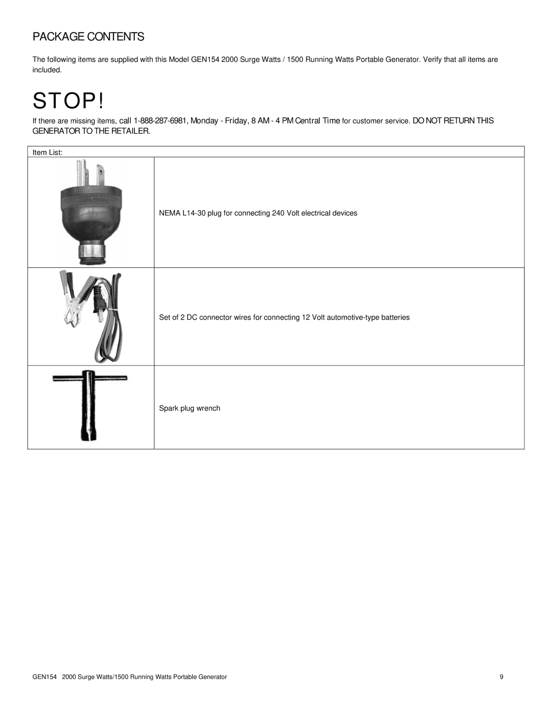 Buffalo Tools GEN154 instruction manual Package Contents 