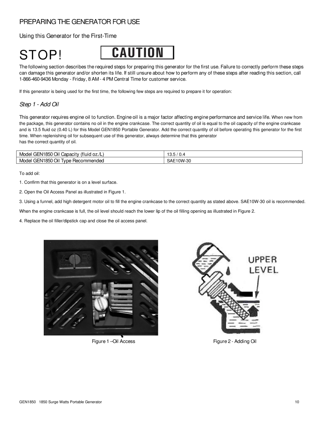 Buffalo Tools GEN1850 instruction manual Preparing the Generator for USE, Using this Generator for the First-Time 