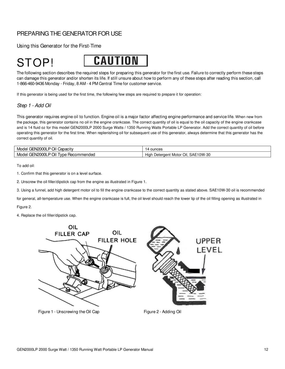 Buffalo Tools GEN2000LP instruction manual Preparing the Generator for USE, Using this Generator for the First-Time 