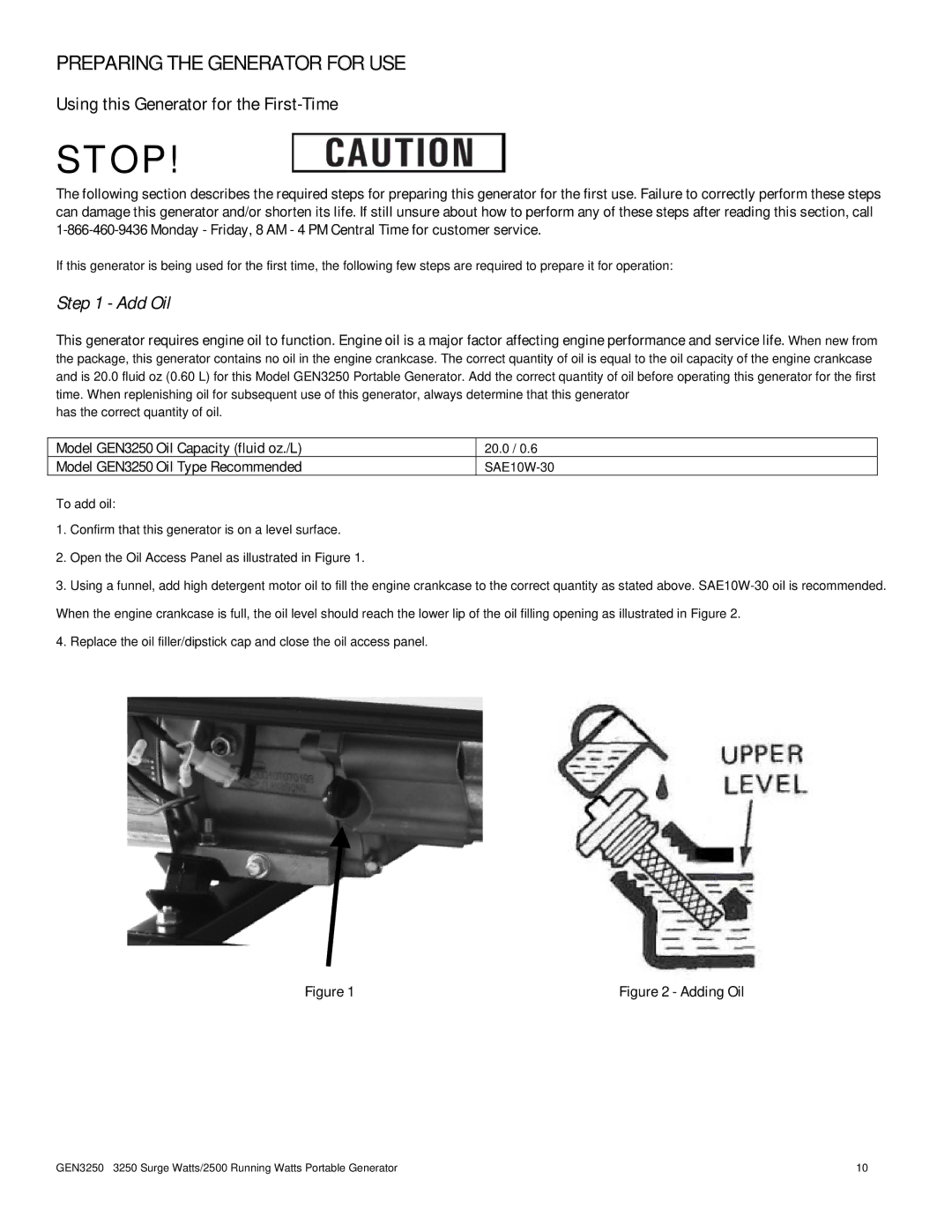 Buffalo Tools GEN3250 instruction manual Preparing the Generator for USE, Using this Generator for the First-Time 