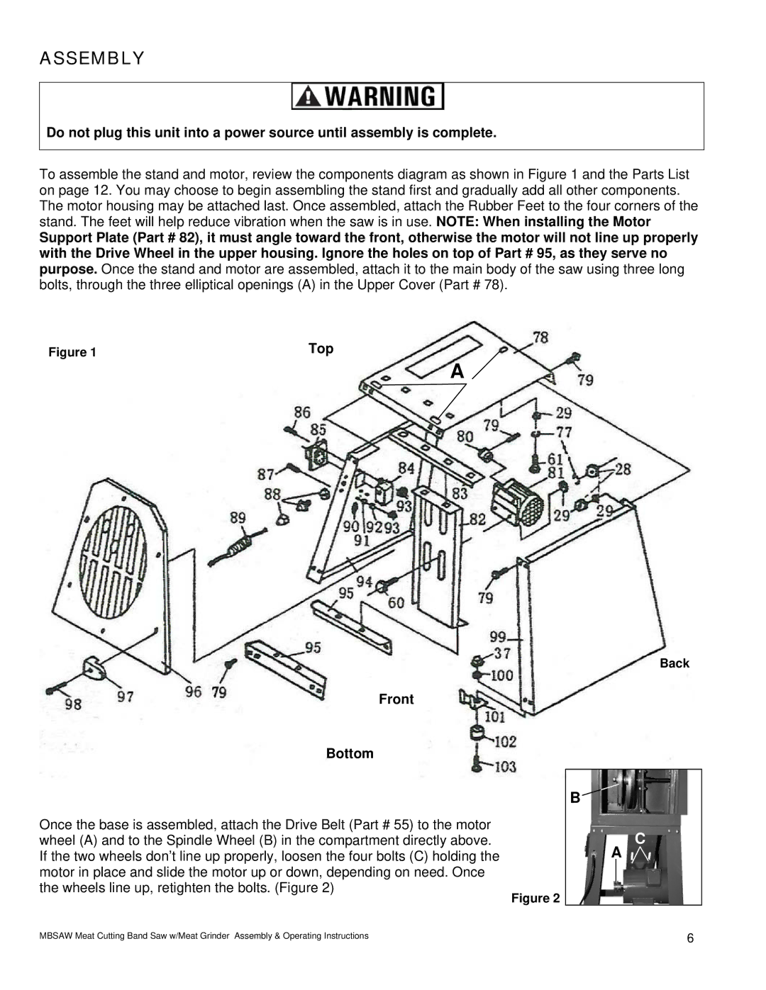 Buffalo Tools IW12BX operating instructions Assembly, Front Bottom 