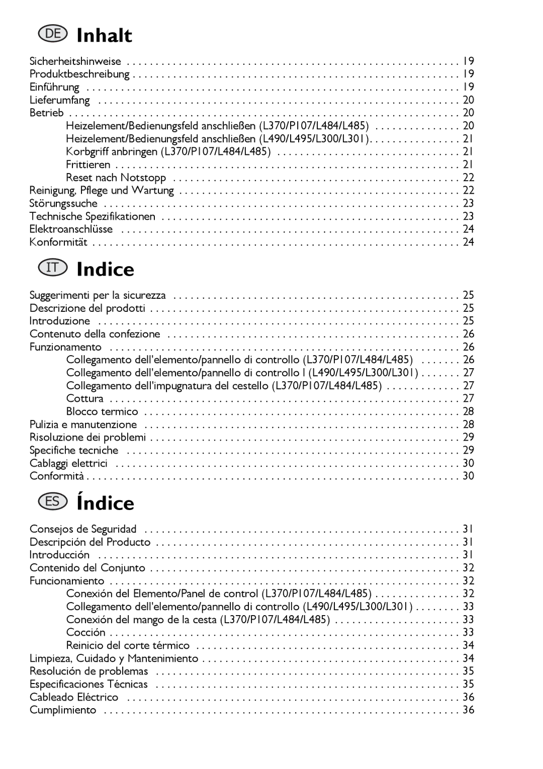 Buffalo Tools L300, L495, P107, L484, L301, f/1.0L USM, L370, L490 instruction manual Inhalt 