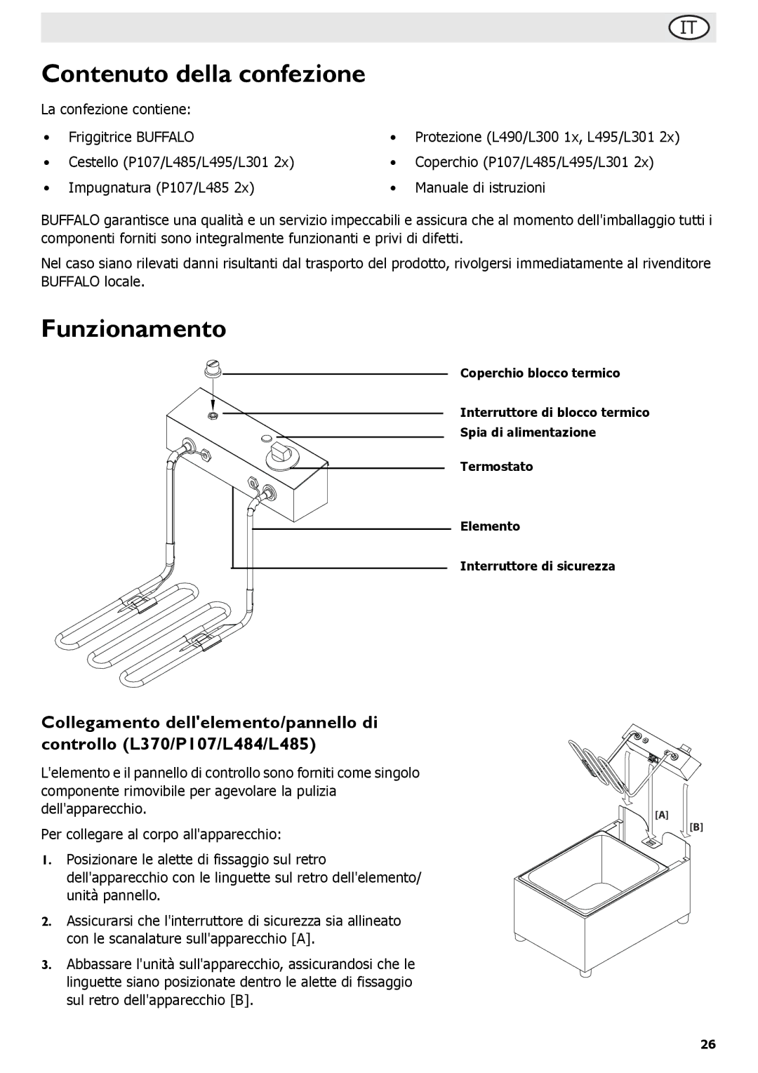 Buffalo Tools L490, L495, P107, L484, L300, L301, f/1.0L USM, L370 instruction manual Contenuto della confezione, Funzionamento 