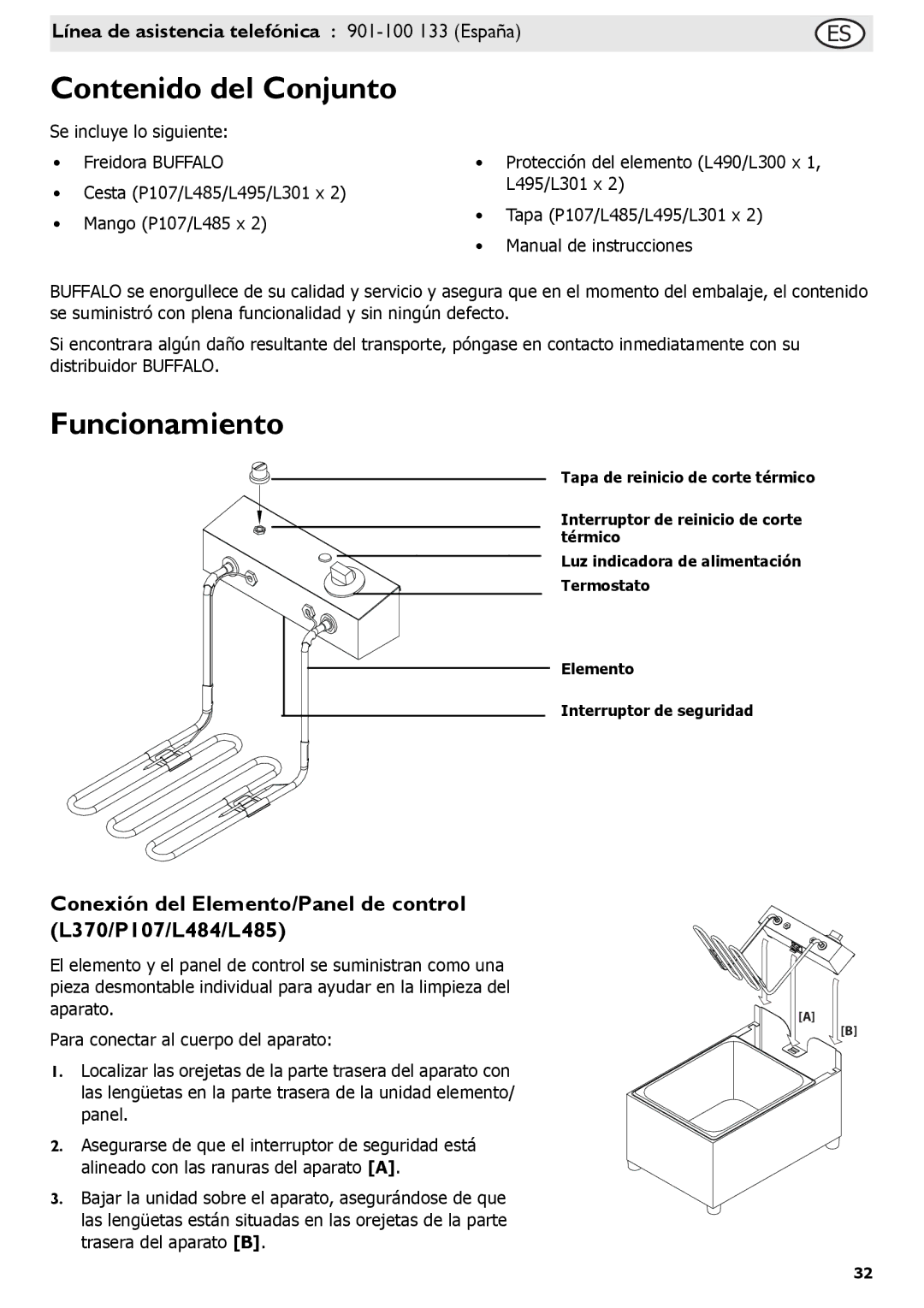 Buffalo Tools f/1.0L USM, L495, P107, L484, L300, L301, L370, L490 instruction manual Contenido del Conjunto, Funcionamiento 