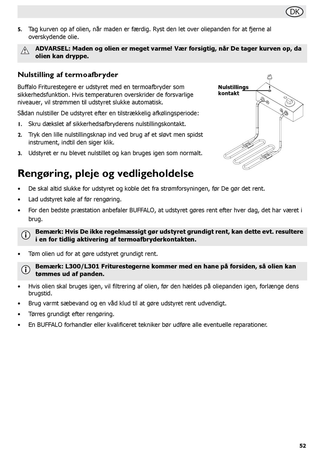 Buffalo Tools P107, L495, L484, L300, L301, f/1.0L USM, L370 Rengøring, pleje og vedligeholdelse, Nulstilling af termoafbryder 