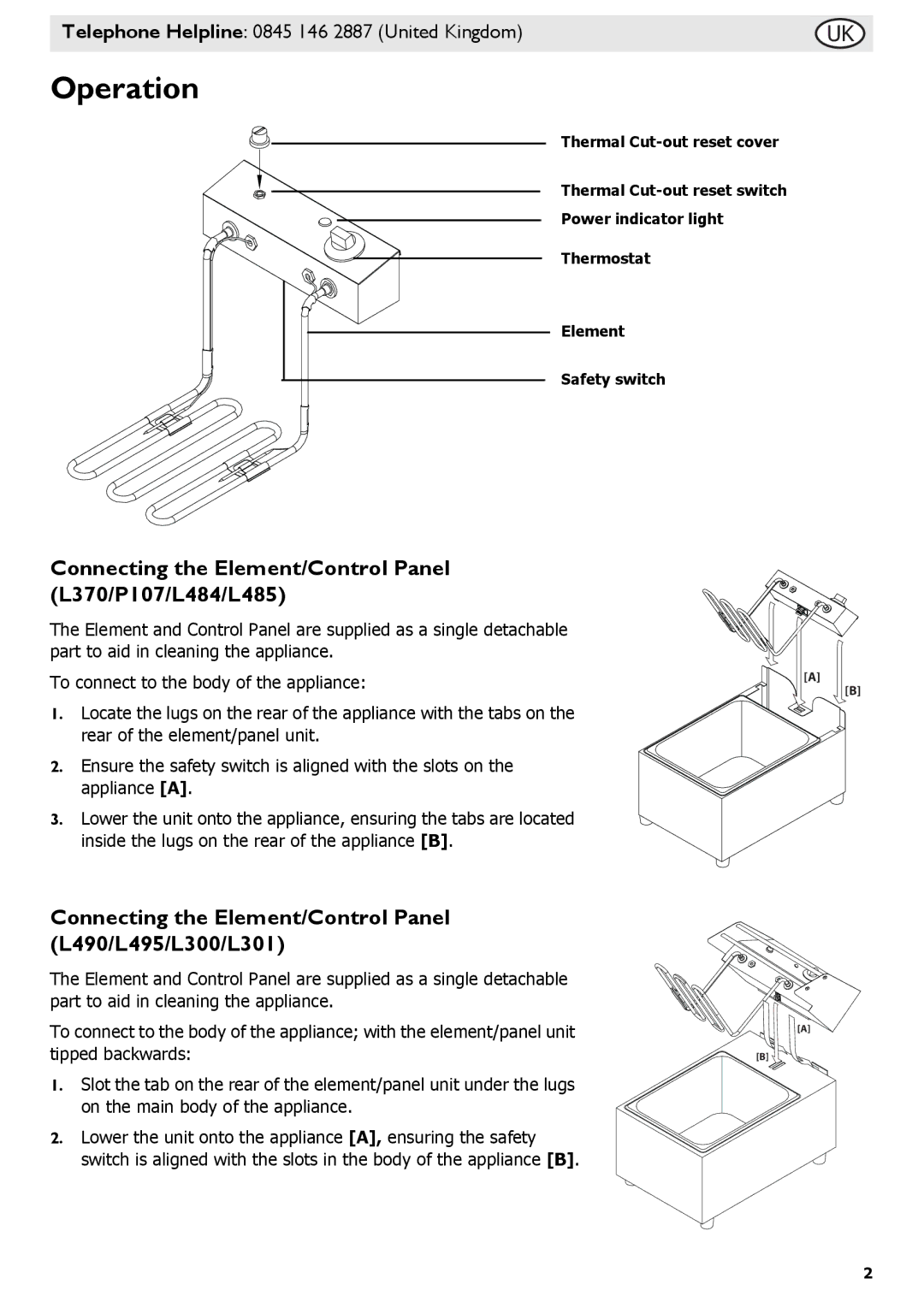 Buffalo Tools L490, L495, L300, L301, f/1.0L USM Operation, Connecting the Element/Control Panel L370/P107/L484/L485 