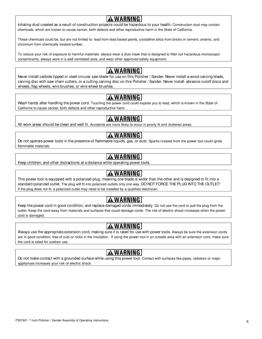 Buffalo Tools PS07401 operating instructions Flammable materials 