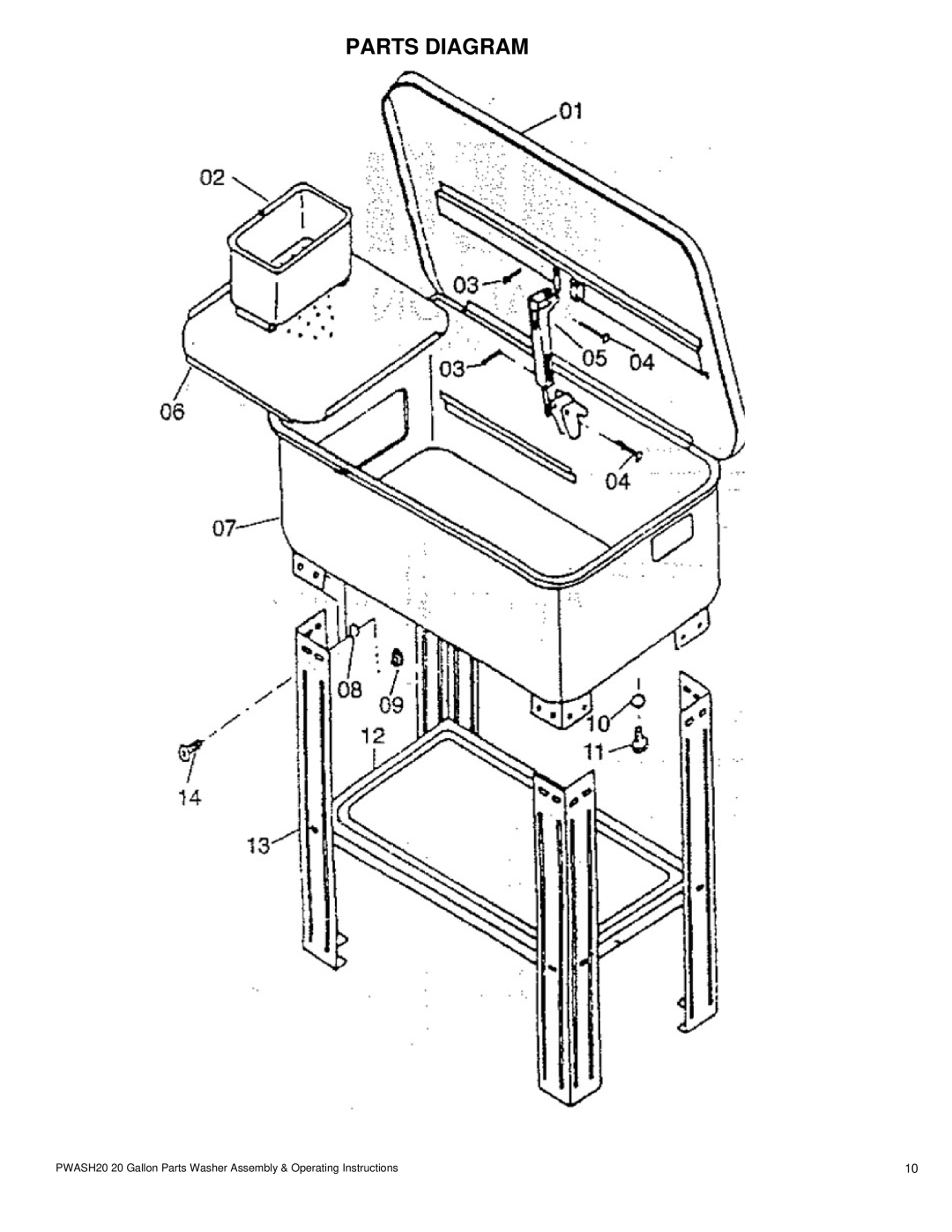 Buffalo Tools PWASH20 operating instructions Parts Diagram 