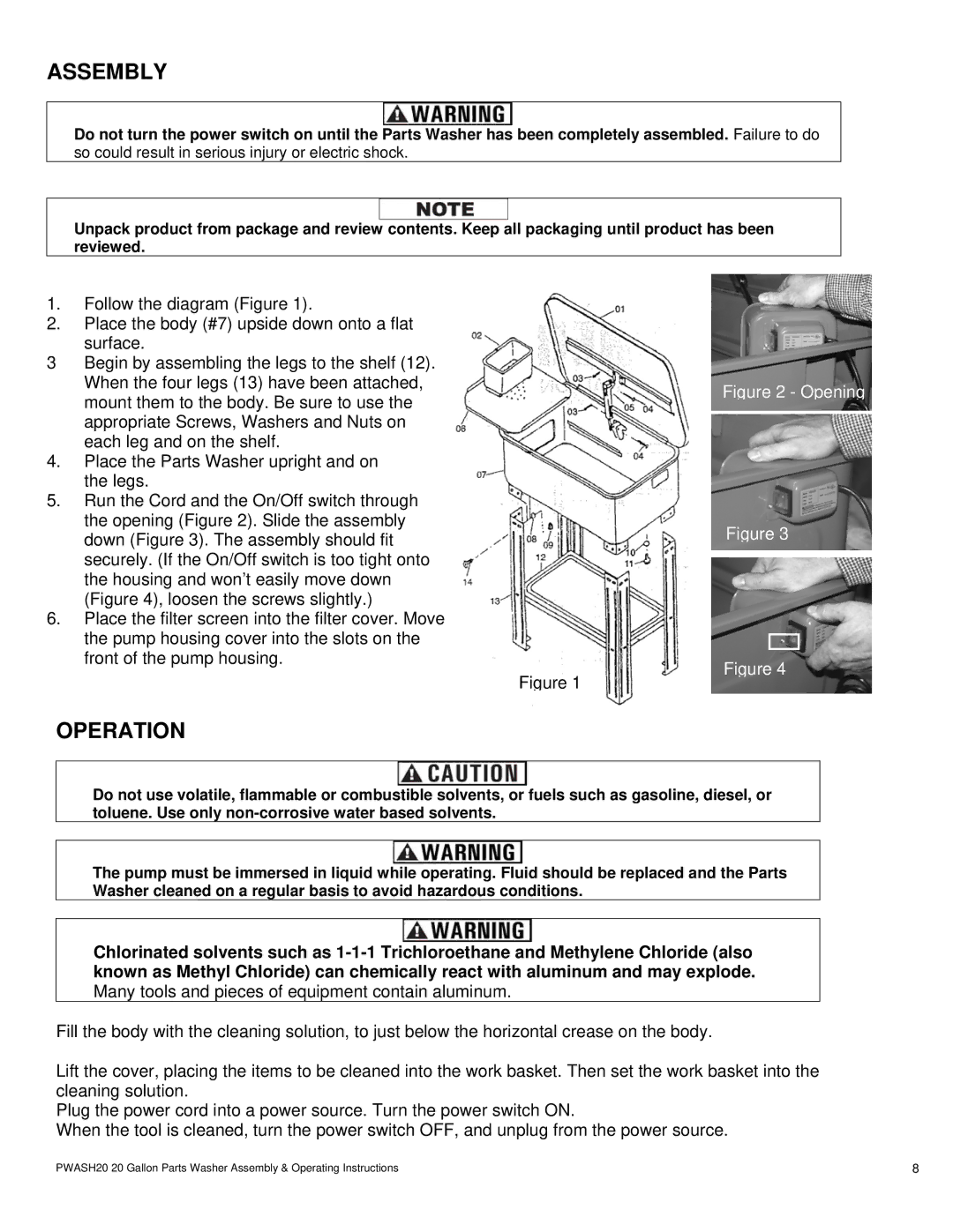 Buffalo Tools PWASH20 operating instructions Assembly, Operation 