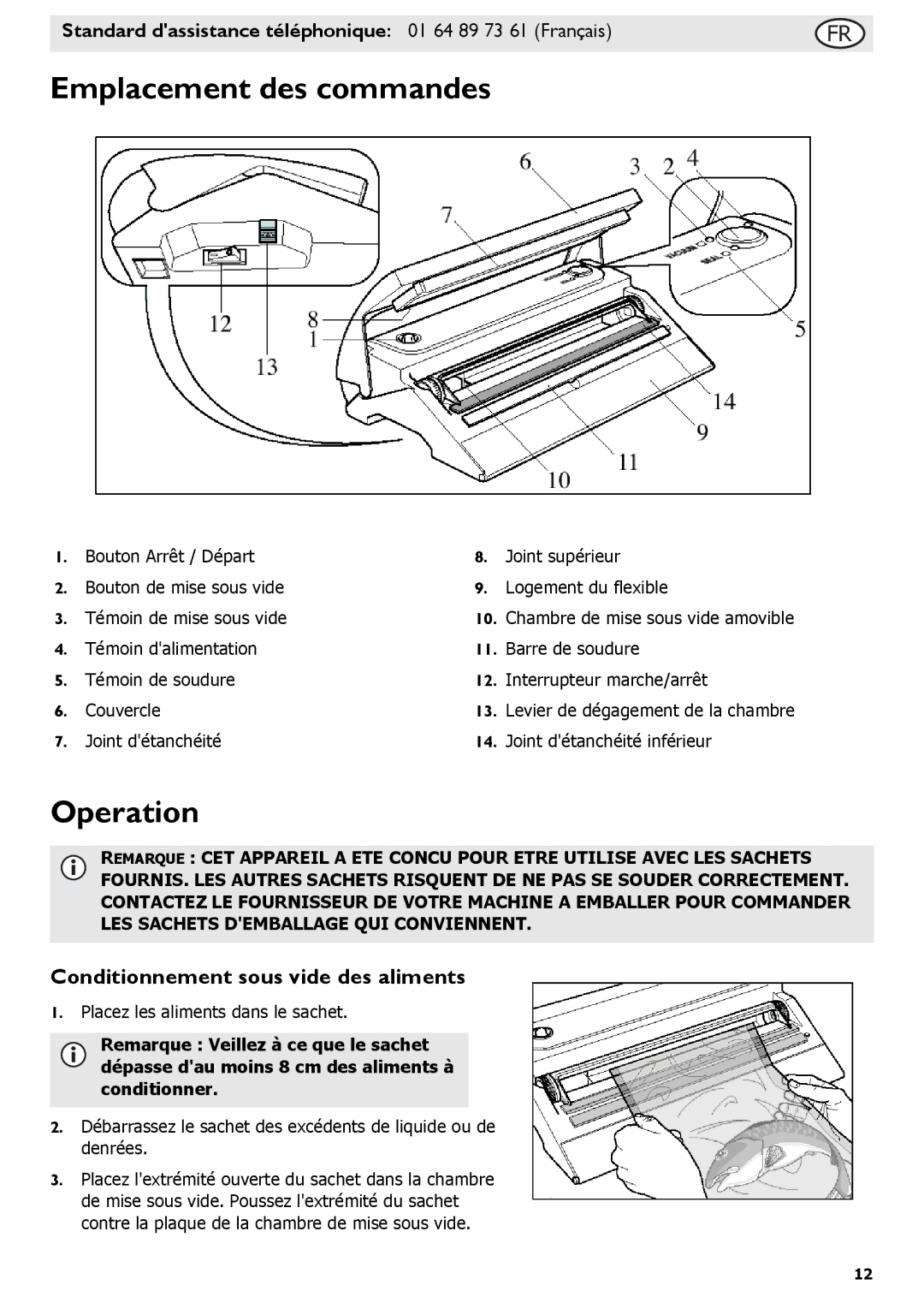 Buffalo Tools S097 instruction manual Emplacement des commandes, Conditionnement sous vide des aliments 