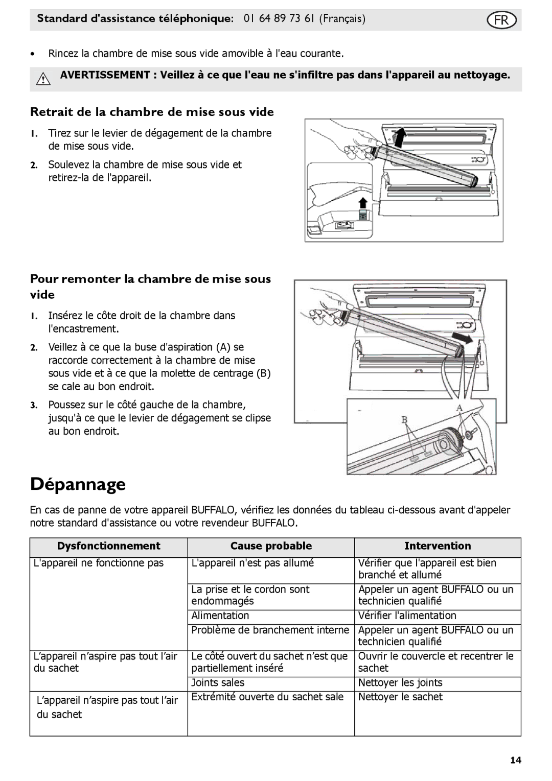 Buffalo Tools S097 Dépannage, Retrait de la chambre de mise sous vide, Pour remonter la chambre de mise sous vide 